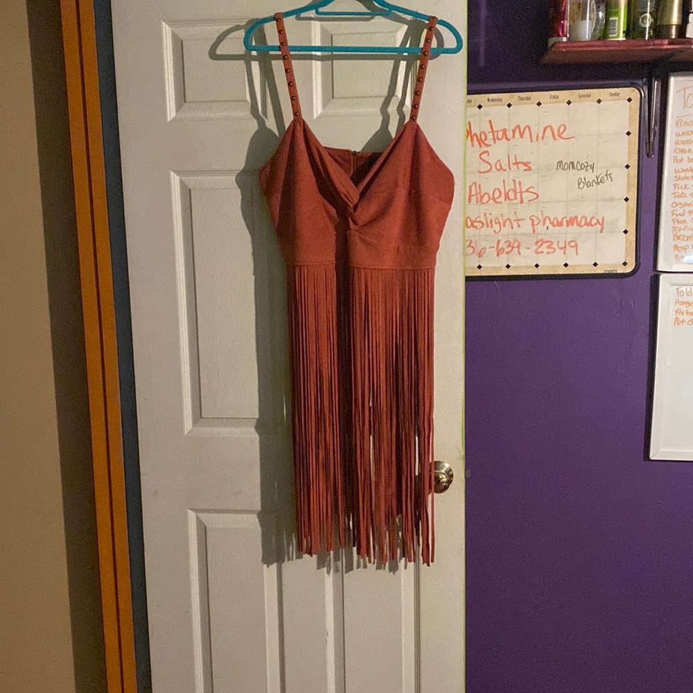 Brick red velvet fringe shirt